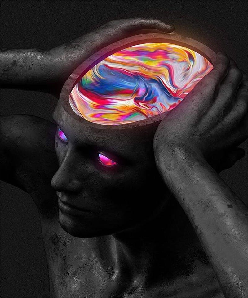 digital art, colorful, dark, mind, statue, HD phone wallpaper