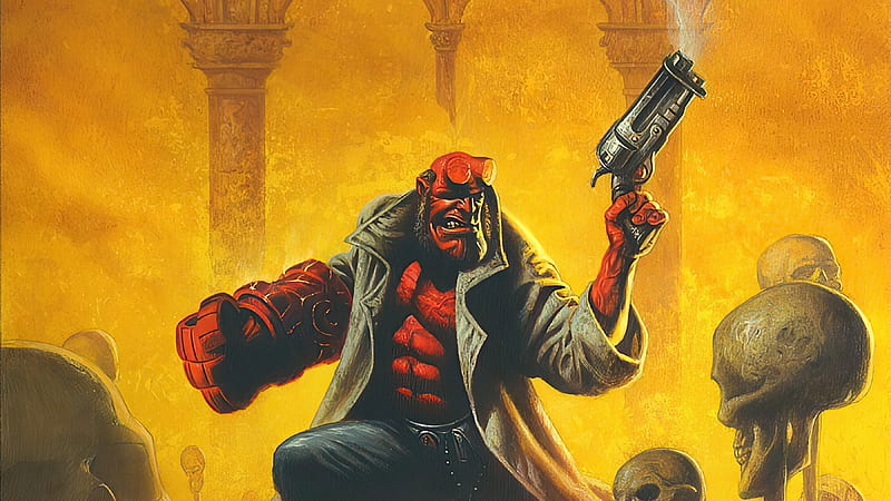 Hellboy Gun Up, hellboy, superheroes, artwork, artist, artstation, HD wallpaper