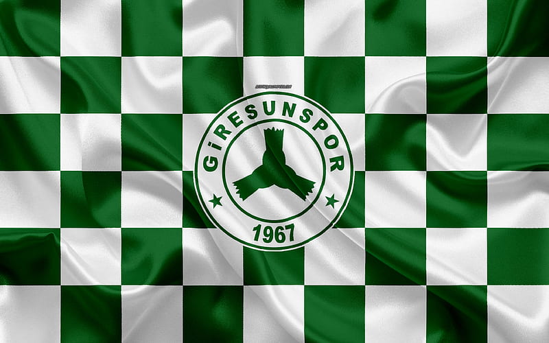 Giresunspor logo, creative art, green-white checkered flag, Turkish football club, Turkish 1 Lig, emblem, silk texture, Giresun, Turkey, football, HD wallpaper