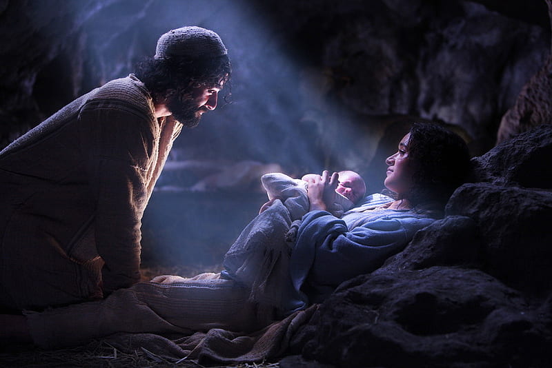 Nativity, jesus, joseph, christmas, mary, light rays, HD wallpaper