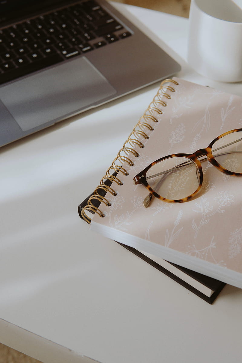 glasses, notebook, laptop, workplace, HD phone wallpaper