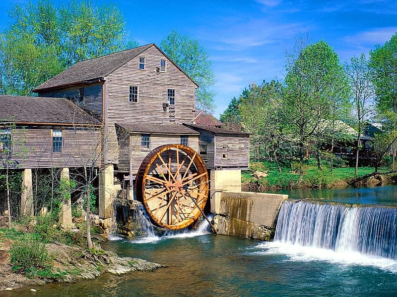 Old Grist Mill - Water Wheel, waterwheel, mill, autumn colors, waterfall, river, water wheel, HD wallpaper
