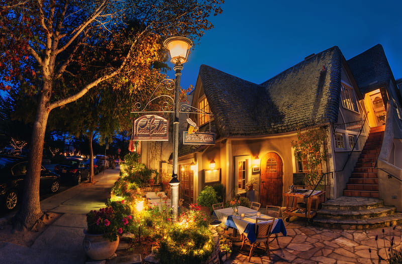 Portabella Restaurant, Carmel, CA., california, usa, italian, lights, night, HD wallpaper