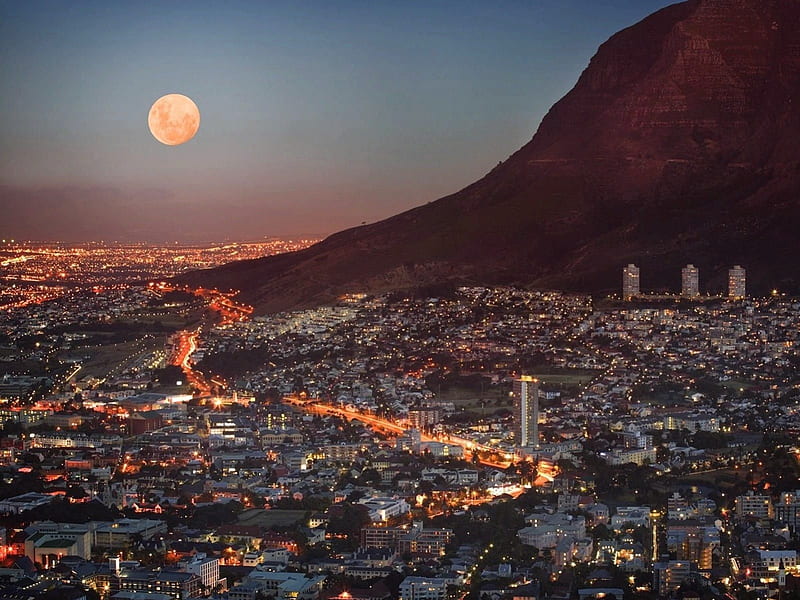 amazing cape town panorama, amazing, moon, town, cape, HD wallpaper