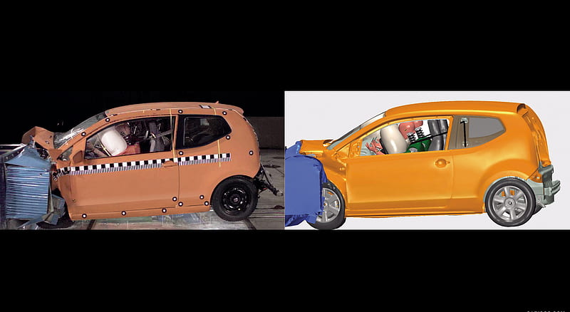 Volkswagen UP! Frontal impact in Euro NCAP: comparison of crash test and simulation results , car, HD wallpaper