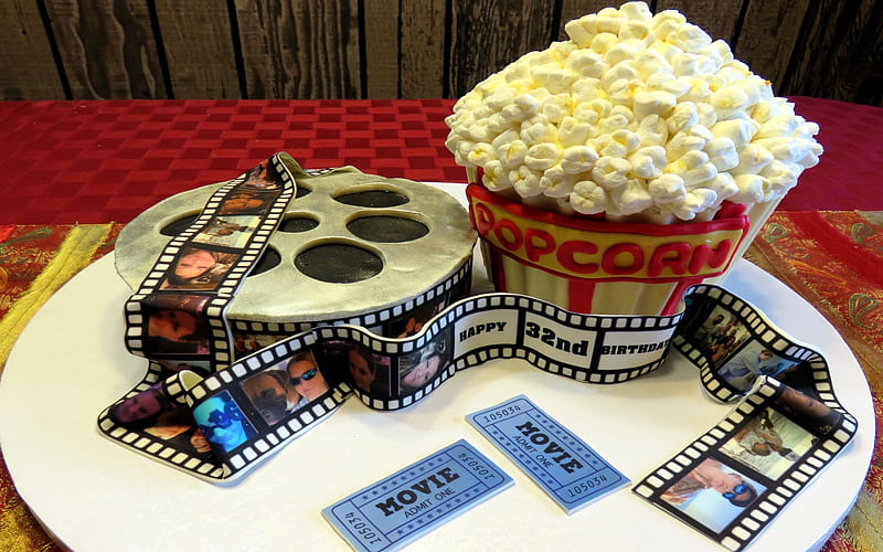 Edible Popcorn And Movie Cake, Edible, Cake, Movie, Popcorn, HD wallpaper