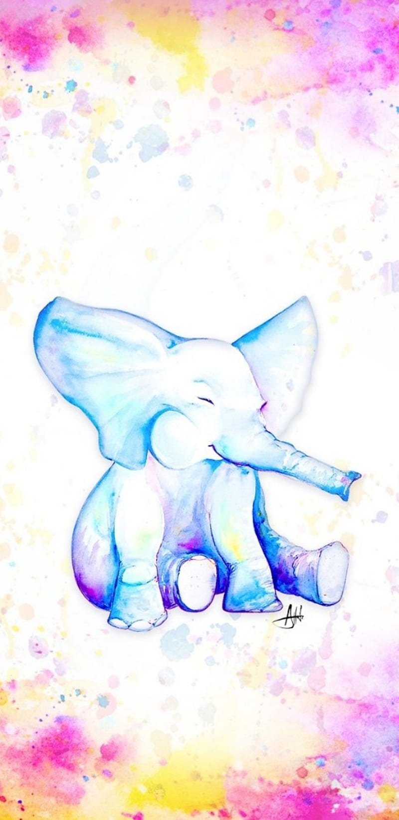 Baby Elephant, cute, elephant colourful, paint, watercolour, HD phone wallpaper