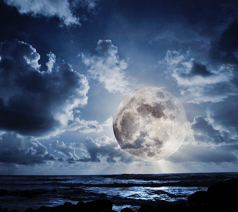 Moon, beach, clouds, coast, moonlight, night, seascape, HD wallpaper ...