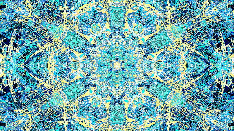 Light Blue Yellow Fractal Kaleidoscope Pattern Shapes Abstract, HD wallpaper