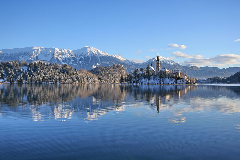 Slovenia Lakes Alps Snow, lake, snow, nature, river, HD wallpaper