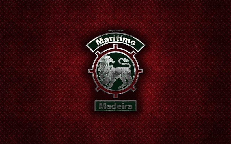 CS Marítimo, Portuguese football club, red metal texture, metal logo, emblem, Funchal, Portugal, Primeira Liga, Liga NOS, creative art, football, Club Sport Marítimo, HD wallpaper