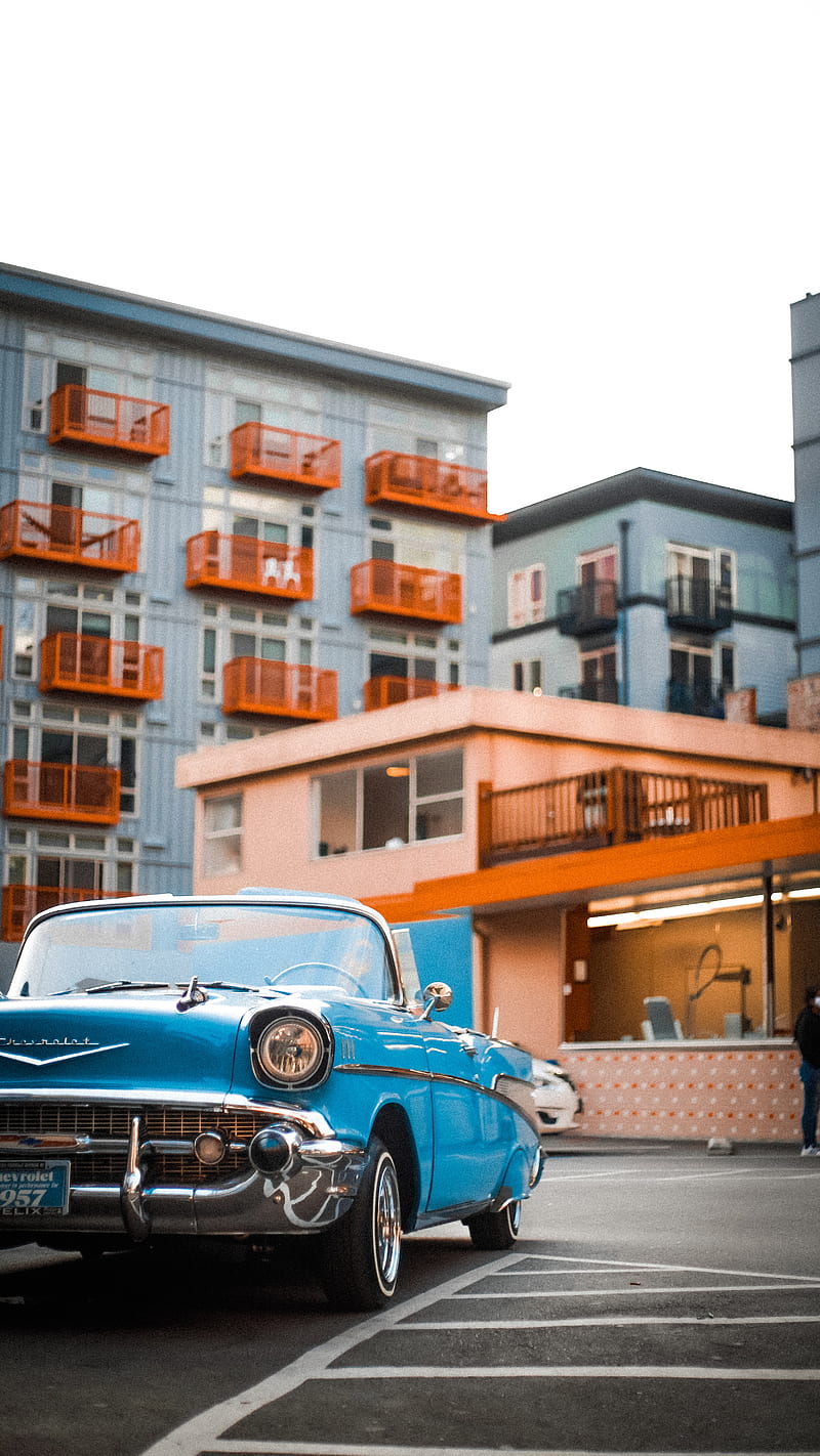 car, retro, headlight, vintage, blue, HD phone wallpaper