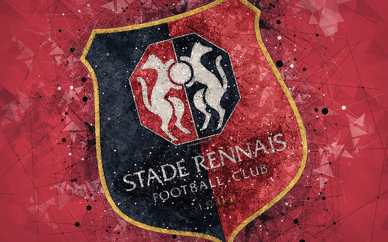 Stade Rennais FC geometric art, French football club, creative art, logo, emblem, Ligue 1, red abstract background, Rennes, France, football, HD wallpaper