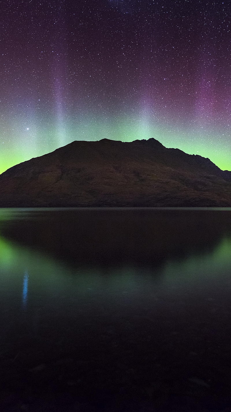 Northern Lights, aurora, mountain, night, north, sky, stars, HD phone wallpaper