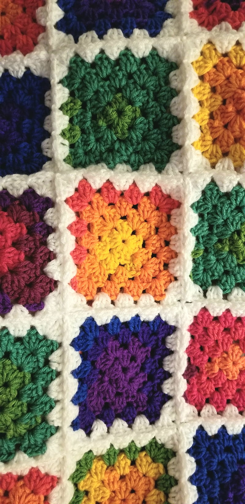 Rainbow grannies, color, craft, crochet, pattern, texture, HD phone wallpaper