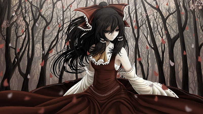 Touhou, cute, red, women, dark, HD wallpaper Touhou, cute, red, women, dark, HD wallpaper