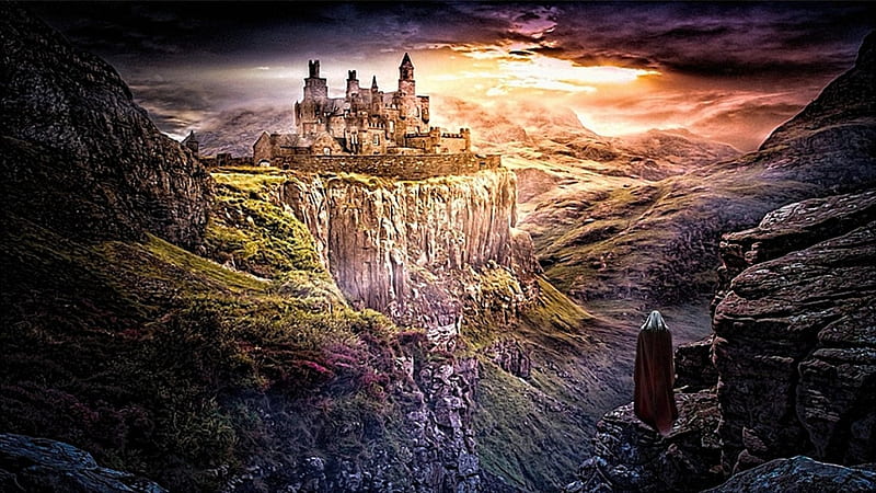 Kingdom, mountain, komdel, castle, background, HD wallpaper