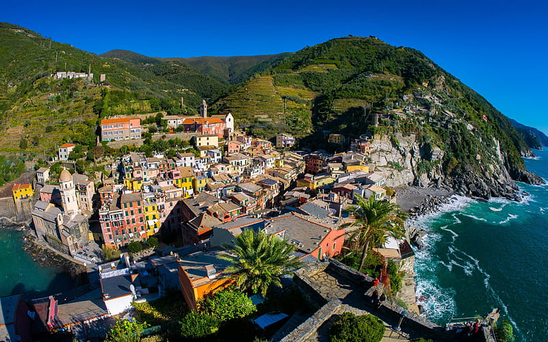 Vernazza, Spice, view from above, rocks, Mediterranean Sea, summer, travel, Italy, Liguria, HD wallpaper