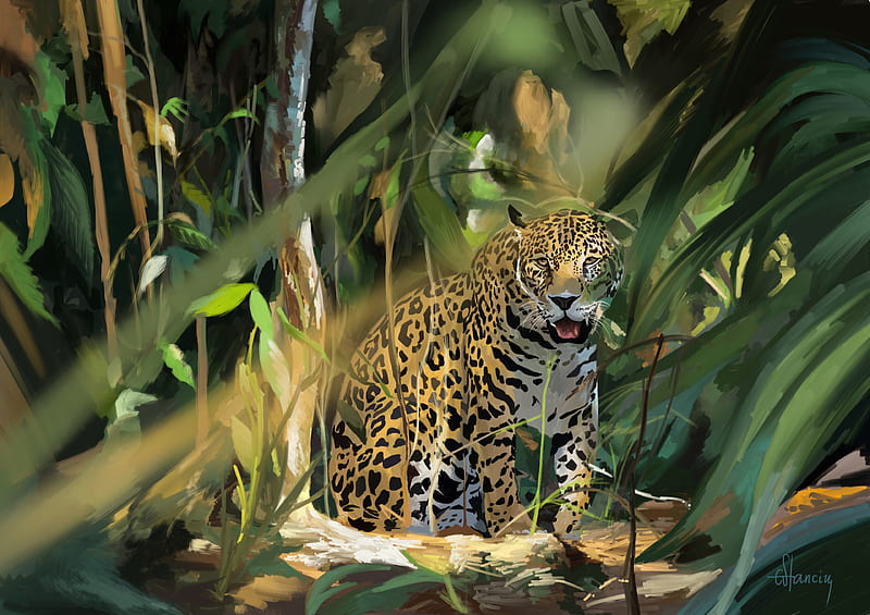 leopard, big cat, predator, art, HD wallpaper
