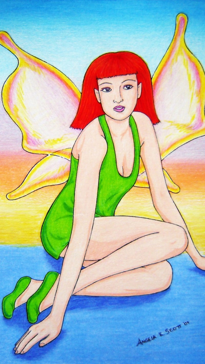 Fun Faerie art, fairy, fantasy, girl, myth, people, red head, sassy, wings, woman, HD phone wallpaper