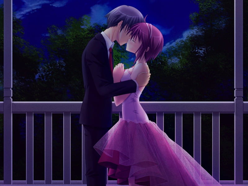 Download A Magical And Romantic Anime Couple Kiss Wallpaper