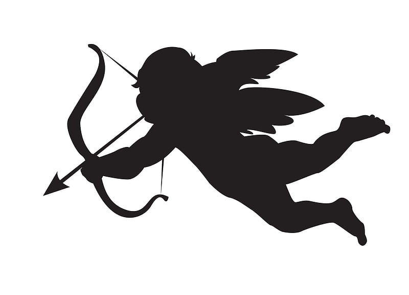 Cupid, wings, angel, black, valentine, arrow, card, child, archer, white, HD wallpaper