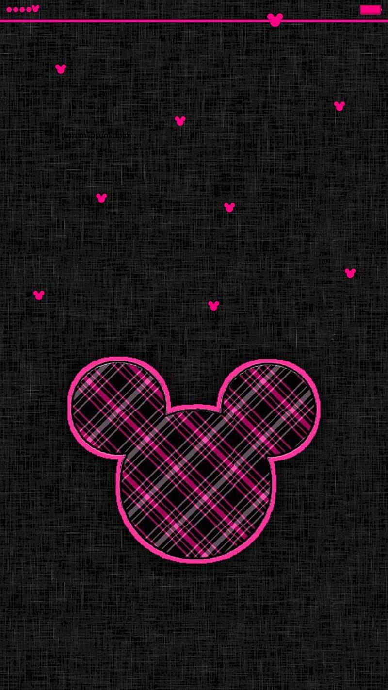 minnie mouse, black, checked, disney, corazones, pink, HD phone wallpaper