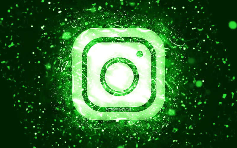 Instagram green logo green neon lights, creative, green abstract background, Instagram logo, social network, Instagram, HD wallpaper