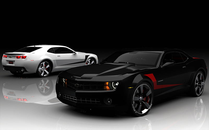 BLACK & WHITE CAMARO, black, camaro, white, 2 cars, HD wallpaper | Peakpx