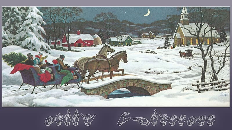 Vintage Christmas, Winter, ASL, Christmas, Snow, Horse-drawn Sleigh, Sleigh, Church, Merry Christmas, HD wallpaper