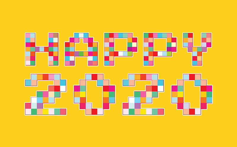 Happy New Year 2020 Ultra, Holidays, New Year, Colorful, Yellow, desenho, background, Year, Pixels, newyear, happynewyear, 2020, pixelart, pixeled, pixelated, HD wallpaper