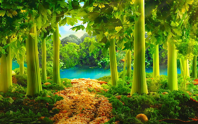 Vegetables forests, broccoli, art, food, vegetable, leafy, nuts, potato, garden, celery, HD wallpaper