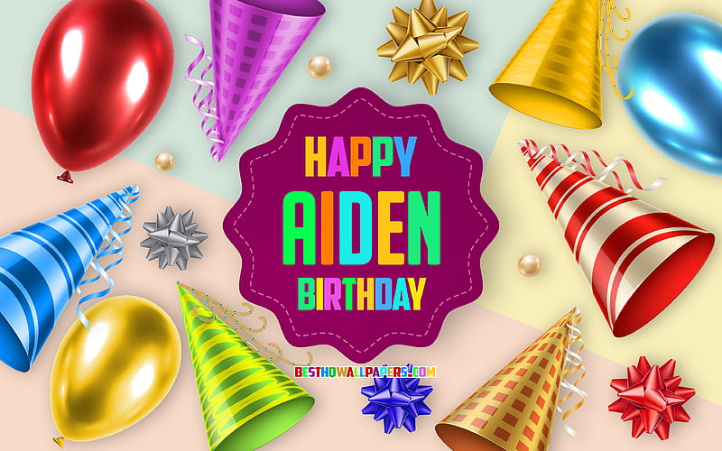 Happy Birtay Aiden, Birtay Balloon Background, Aiden, creative art, Happy Aiden birtay, silk bows, Aiden Birtay, Birtay Party Background, HD wallpaper