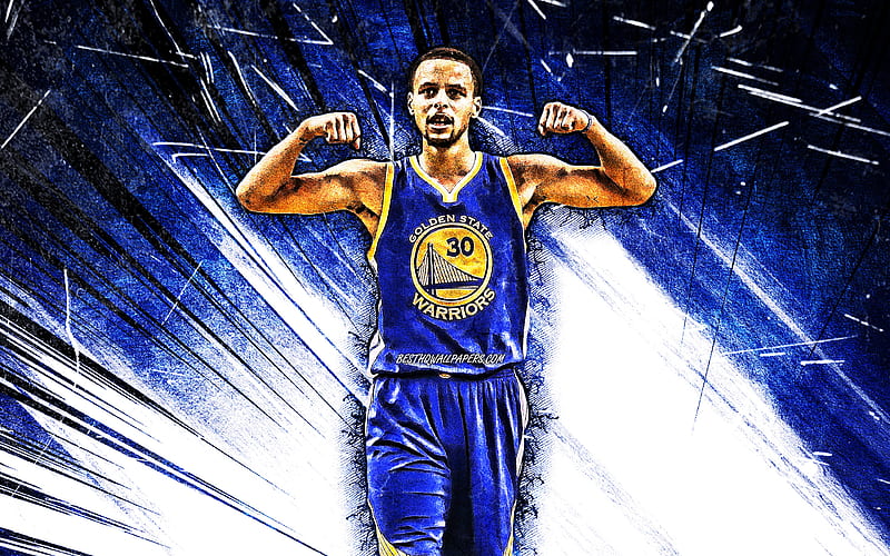 Stephen Curry, blue abstract rays, NBA, Golden State Warriors, joy, basketball stars, Steph Curry Stephen Curry Golden State Warriors, basketball, Stephen Curry, HD wallpaper