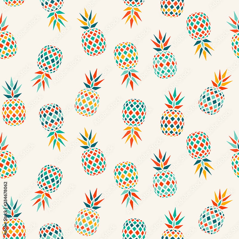 Colorful juicy pineapple pattern in bright colors on light background, seamless vector repeat. Trendy geometric style. Great for summer fabrics, , scrapbooking, gift wrapping paper etc. Stock Vector. Adobe Stock, Hipster Summer, HD phone wallpaper