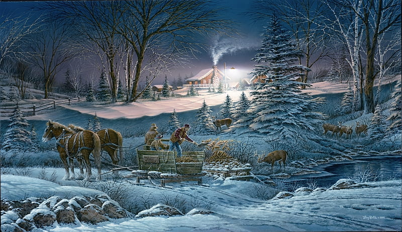 Helping hand, art, people, painting, horse, pictura, terry redlin ...