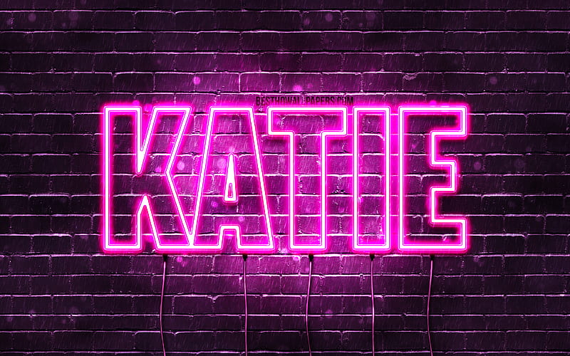 Katie with names, female names, Katie name, purple neon lights, horizontal text, with Katie name, HD wallpaper