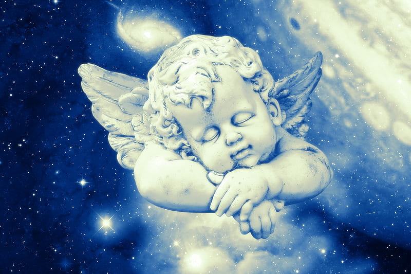 Sleeping Cherub, Guardian, Space, Nebula, Cherub, Angel, Peaceful, HD wallpaper