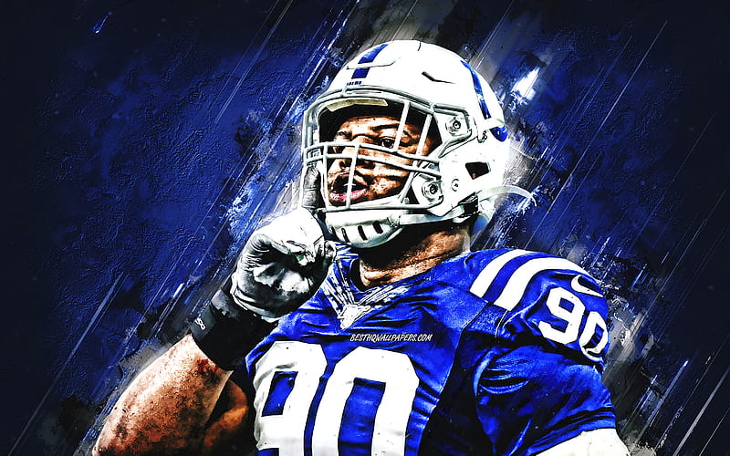 Grover Stewart, Indianapolis Colts, NFL, American Football, Blue Stone Background, National Football League, USA, HD wallpaper