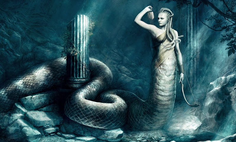 Medusa - Greek Mythology, bow, snake body, medusa, arrow, HD wallpaper