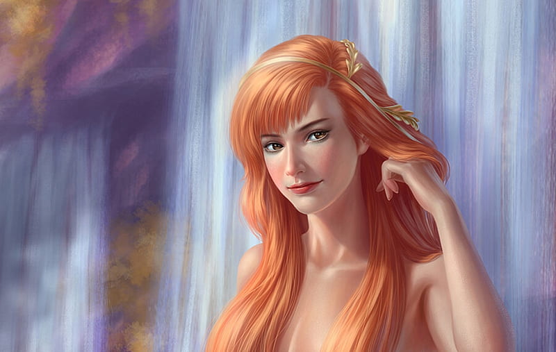 Ariel, crystalrain, luminmos, frumusete, redhead, mermaid, fantasy, crystalrain272, girl, waterfall, hand, siren, HD wallpaper
