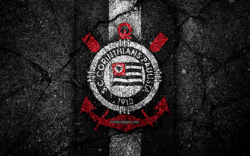 Corinthians FC, logo, Brazilian Seria A, soocer, black stone, Brazil, Corinthians, football club, asphalt texture, FC Corinthians, HD wallpaper