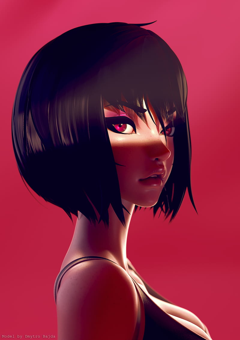 2k Free Download Anime Girls Anime Face Dark Hair Simple Background Red Background