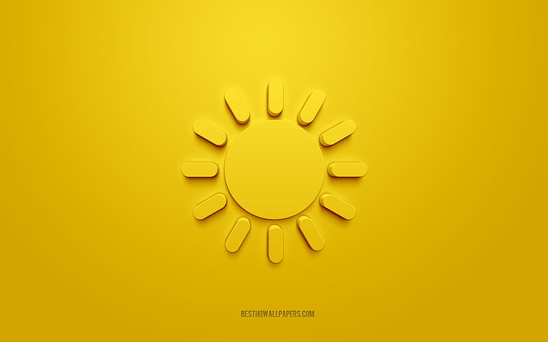 Sun 3d icon, yellow background, 3d symbols, Sun, creative 3d art, 3d icons, Sun sign, Good morning 3d icons, HD wallpaper