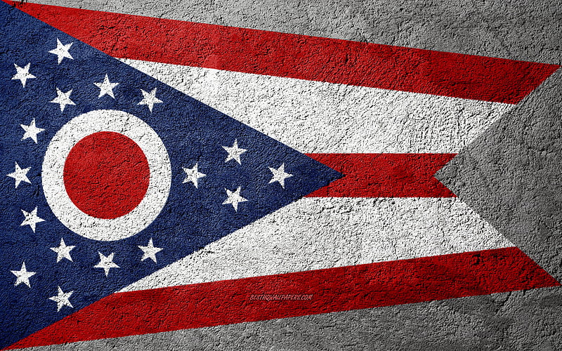 Flag of State of Ohio, concrete texture, stone background, Ohio flag, USA, Ohio State, flags on stone, Flag of Ohio, HD wallpaper