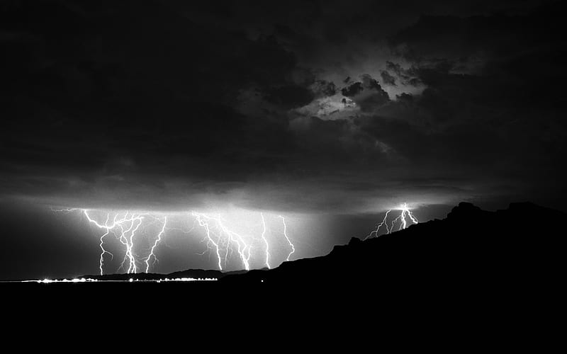 Thunder and Lightning, black and white, thunder, nature, lightning, HD wallpaper