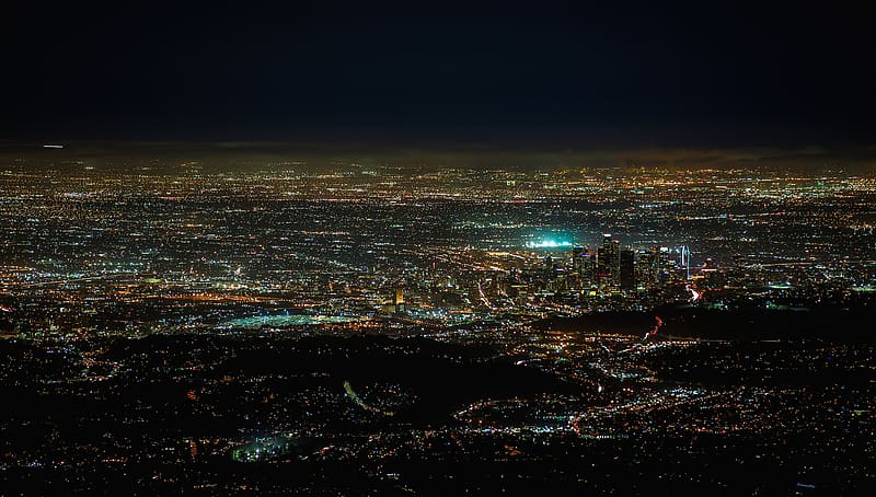 Cities, Night, Usa, City, Horizon, Light, Cityscape, Los Angeles, Aerial, HD wallpaper