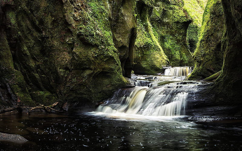 river, gorge, cascade of waterfalls, waterfalls, scotland, HD wallpaper