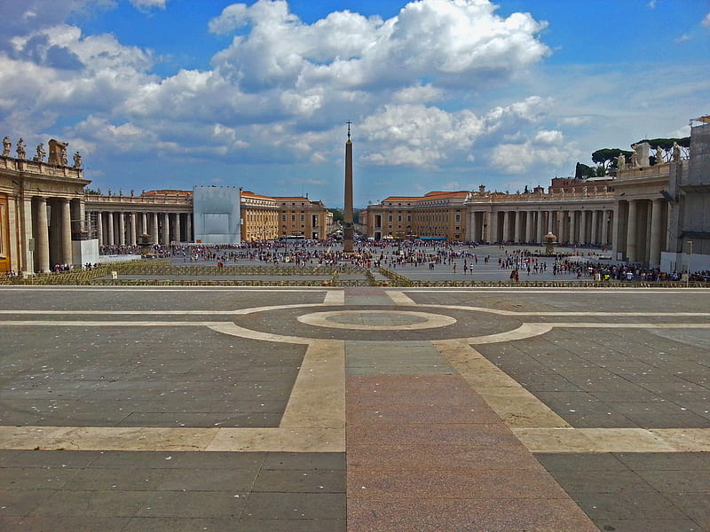 piazza san Pietro vaticano, cityscape, vatican, square, rome, clouds, sky, italy, HD wallpaper
