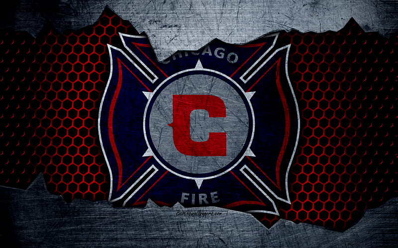 Chicago Fire logo, MLS, soccer, Eastern Conference, football club, USA, grunge, metal texture, Chicago Fire FC, HD wallpaper